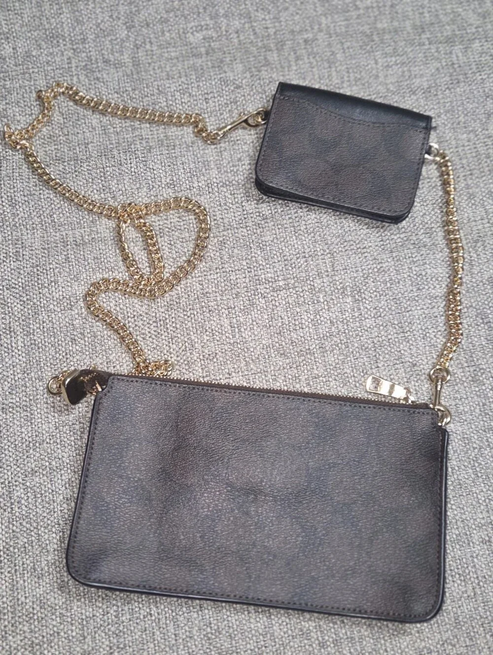 Coach Poppy Signature Brown Leather Crossbody with Mini Card Holder Gold Detail